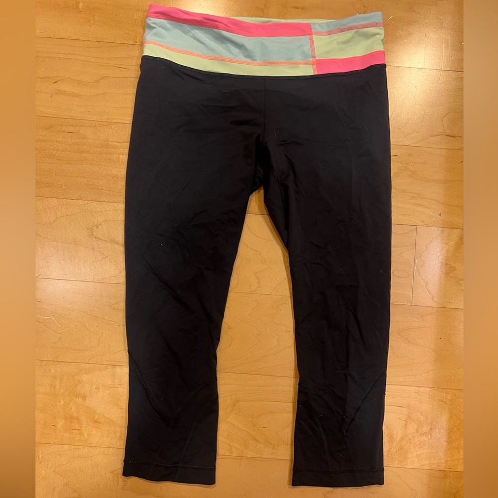 Lululemon Black run inspire crop II Leggings With Colorblock Waist
